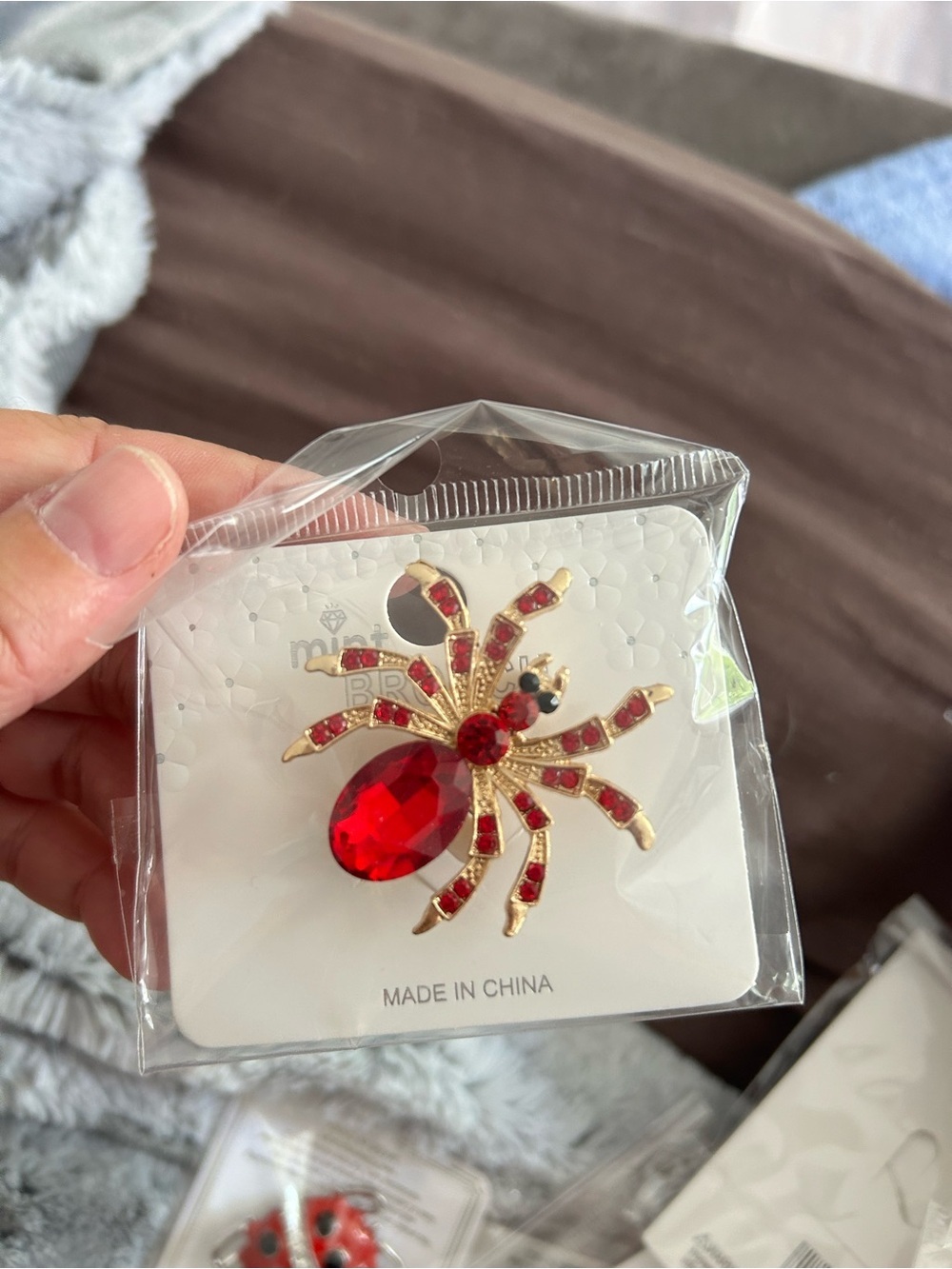 4/$50 Gold & Red Crystal Spider Brooch